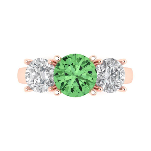 3 cttw Zirconia Simulated Green Diamond Three-Stone Engagement Ring - Solid Rose Gold (VVS1, Round Cut,7.5mm)