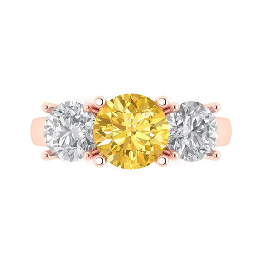 3 cttw Natural Citrine Three-Stone Engagement Ring - Solid Rose Gold (VVS1, Round Cut,7.5mm)
