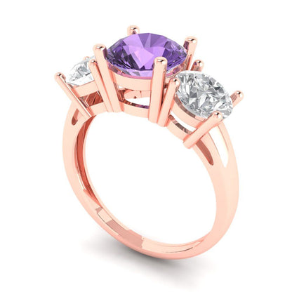 3 cttw Simulated Alexandrite Three-Stone Engagement Ring - Solid Gold (Round Cut,7.5mm)