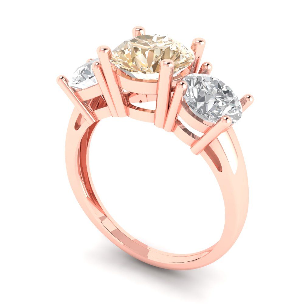 3 cttw Natural Morganite Three-Stone Engagement Ring - Solid Gold (Round Cut,7.5mm)