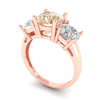 3 cttw Natural Morganite Three-Stone Engagement Ring - Solid Gold (Round Cut,7.5mm)