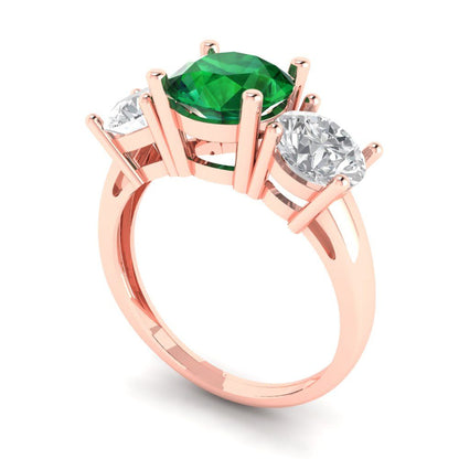3 cttw Simulated Emerald Three-Stone Engagement Ring - Solid Gold (Round Cut,7.5mm)