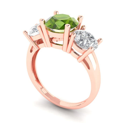 3 cttw Natural Peridot Three-Stone Engagement Ring - Solid Gold (Round Cut,7.5mm)