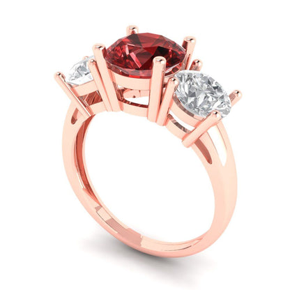 3 cttw Natural Garnet Three-Stone Engagement Ring - Solid Gold (Round Cut,7.5mm)