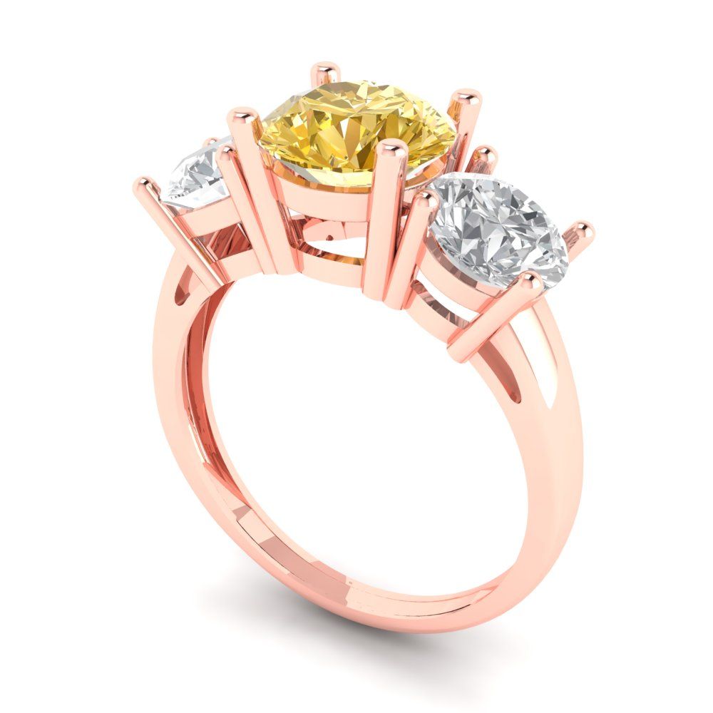 3 cttw Yellow Moissanite Three-Stone Engagement Ring - Solid Gold (Round Cut,7.5mm)