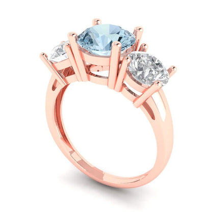 3 cttw Natural Swiss Blue Topaz Three-Stone Engagement Ring - Solid Gold (Round Cut,7.5mm)