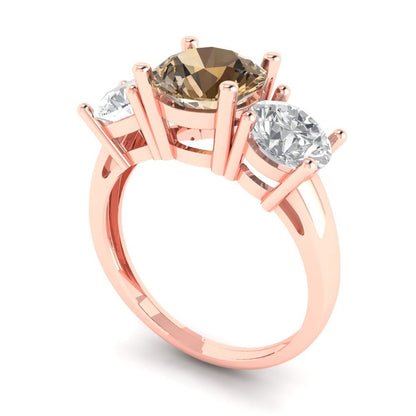3 cttw Zirconia Simulated Champagne Diamond Three-Stone Engagement Ring - Solid Gold (VVS1, Round Cut,7.5mm)