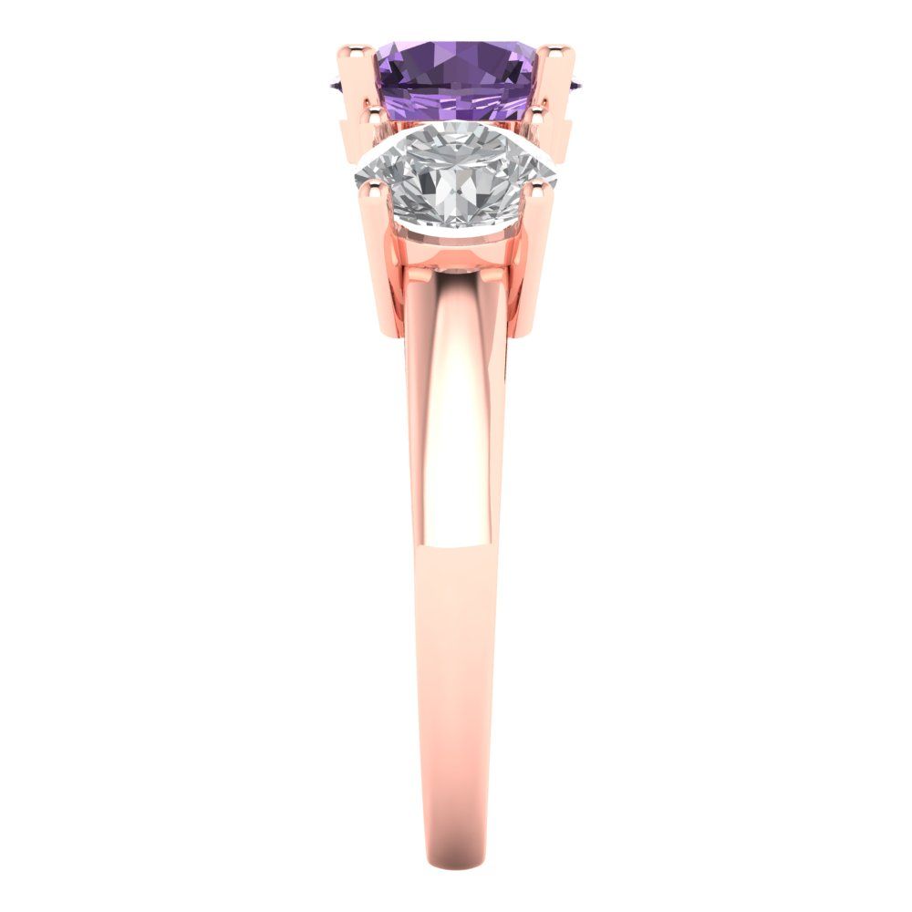 3 cttw Simulated Alexandrite Three-Stone Engagement Ring - Solid Gold (Round Cut,7.5mm)