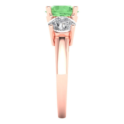 3 cttw Zirconia Simulated Green Diamond Three-Stone Engagement Ring - Solid Gold (VVS1, Round Cut,7.5mm)