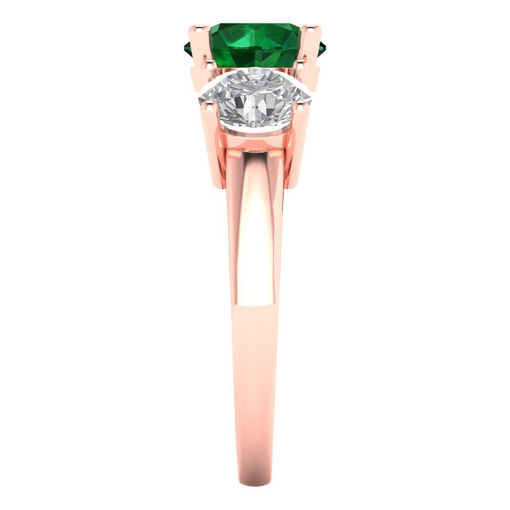 3 cttw Simulated Emerald Three-Stone Engagement Ring - Solid Gold (Round Cut,7.5mm)