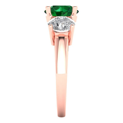3 cttw Simulated Emerald Three-Stone Engagement Ring - Solid Gold (Round Cut,7.5mm)