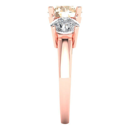 3 cttw Natural Morganite Three-Stone Engagement Ring - Solid Gold (Round Cut,7.5mm)