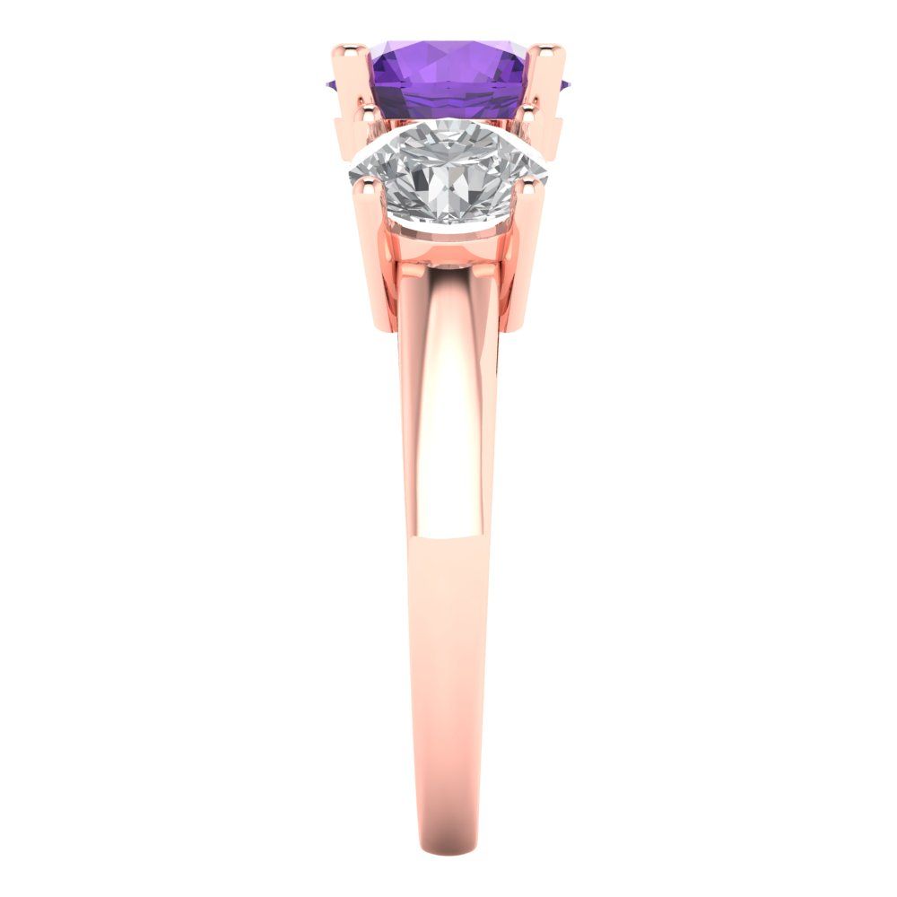 3 cttw Natural Amethyst Three-Stone Engagement Ring - Solid Gold (Round Cut,7.5mm)