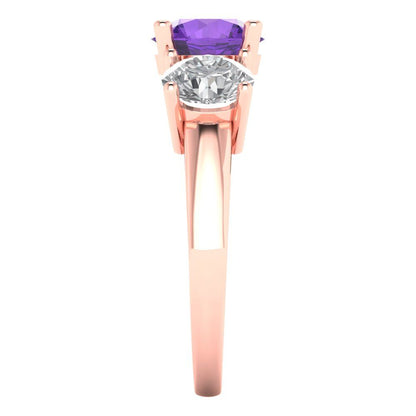 3 cttw Natural Amethyst Three-Stone Engagement Ring - Solid Gold (Round Cut,7.5mm)
