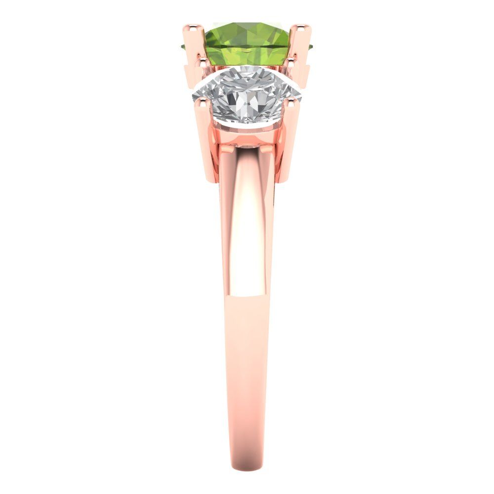 3 cttw Natural Peridot Three-Stone Engagement Ring - Solid Gold (Round Cut,7.5mm)
