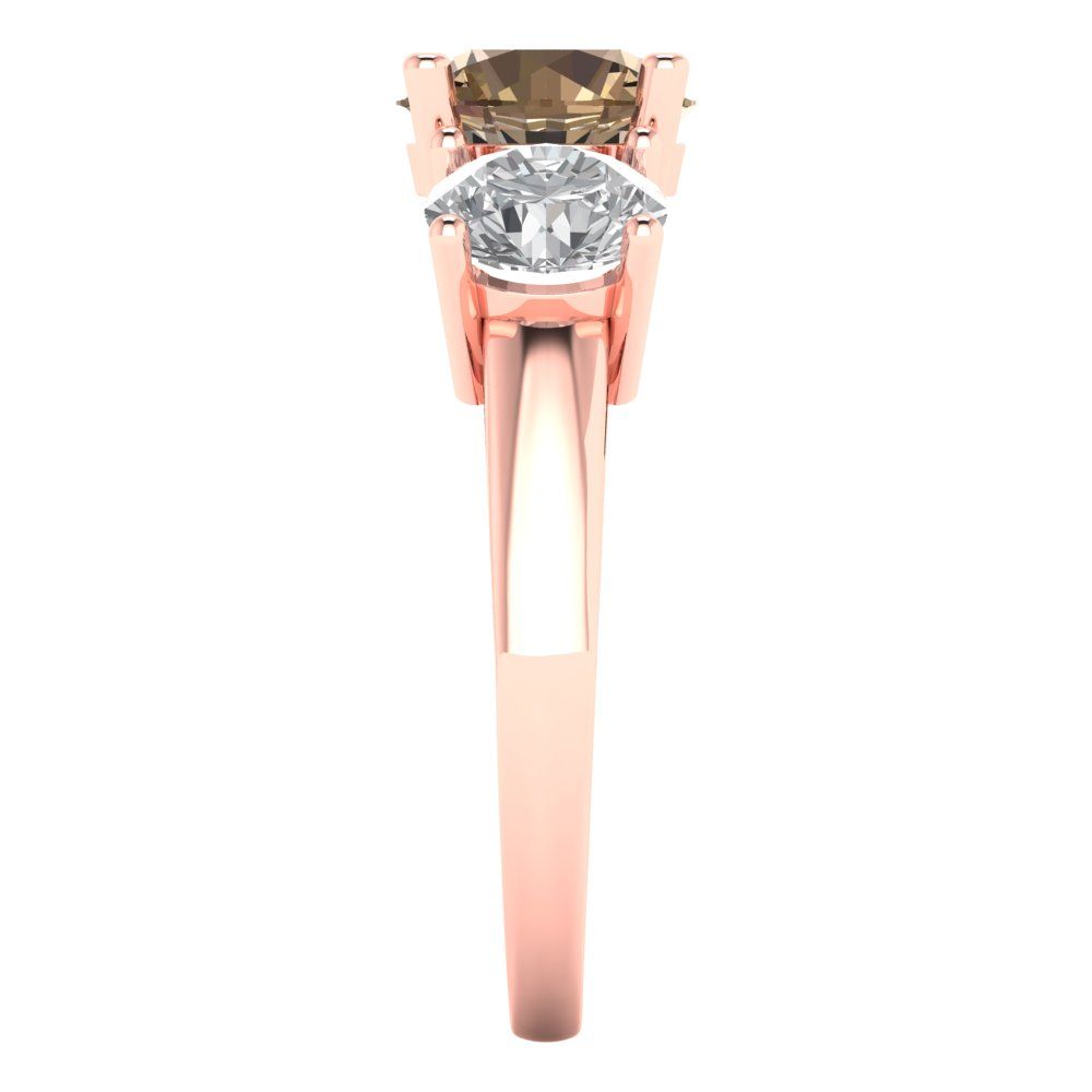 3 cttw Zirconia Simulated Champagne Diamond Three-Stone Engagement Ring - Solid Gold (VVS1, Round Cut,7.5mm)