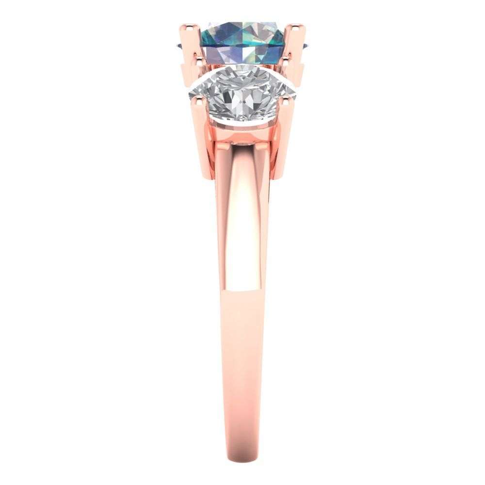 3 cttw Blue Moissanite Three-Stone Engagement Ring - Solid Gold (Round Cut,7.5mm)