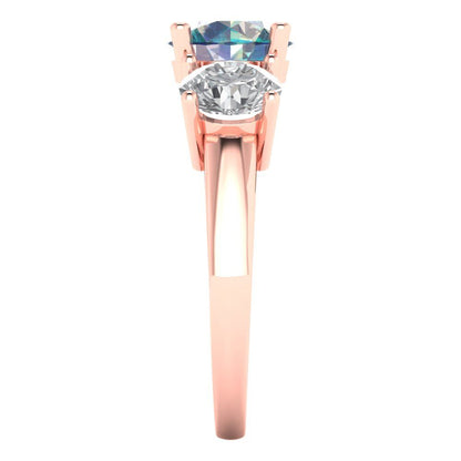 3 cttw Blue Moissanite Three-Stone Engagement Ring - Solid Gold (Round Cut,7.5mm)