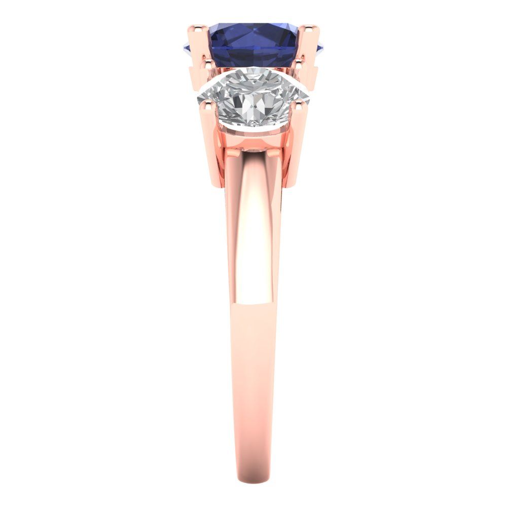 3 cttw Simulated Blue Sapphire Three-Stone Engagement Ring - Solid Gold (Round Cut,7.5mm)