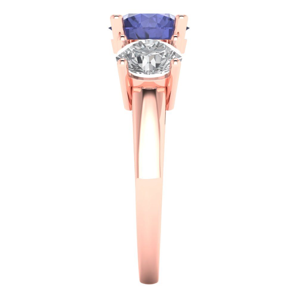 3 cttw Simulated Tanzanite Three-Stone Engagement Ring - Solid Gold (Round Cut,7.5mm)