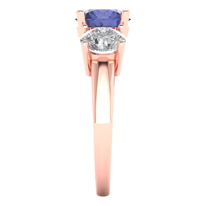 3 cttw Simulated Tanzanite Three-Stone Engagement Ring - Solid Gold (Round Cut,7.5mm)