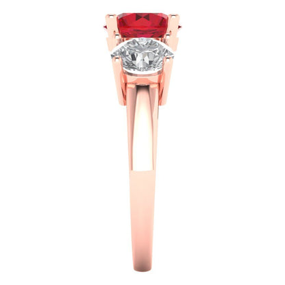3 cttw Simulated Ruby Three-Stone Engagement Ring - Solid Rose Gold (VVS1, Round Cut,7.5mm)