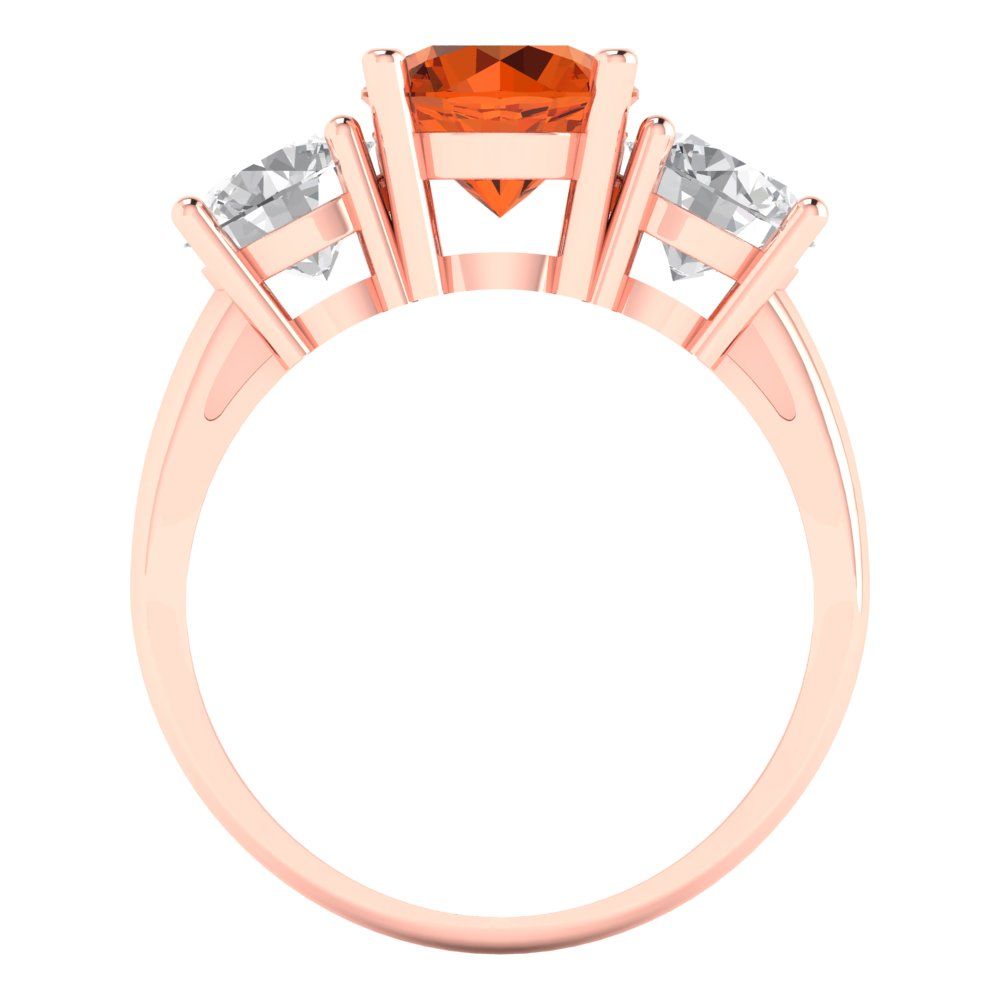 3 cttw Simulated Ruby Three-Stone Engagement Ring - Solid Rose Gold (VVS1, Round Cut,7.5mm)