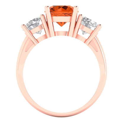 3 cttw Simulated Ruby Three-Stone Engagement Ring - Solid Rose Gold (VVS1, Round Cut,7.5mm)