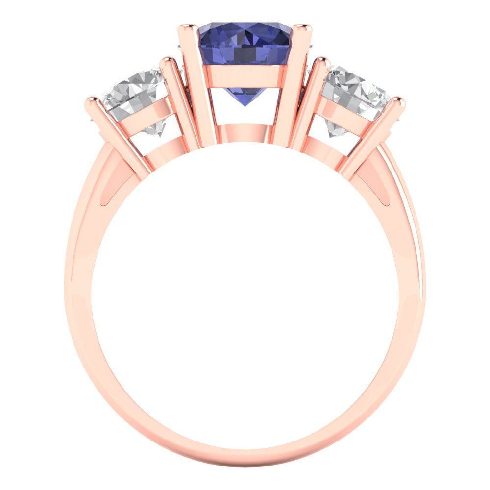 3 cttw Simulated Tanzanite Three-Stone Engagement Ring - Solid Gold (Round Cut,7.5mm)