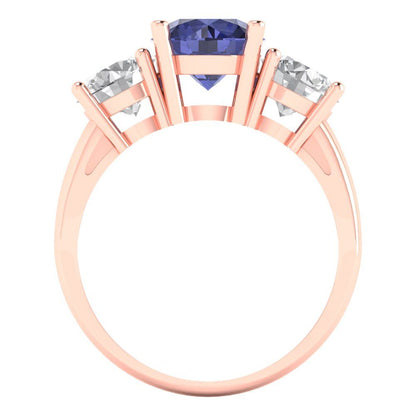 3 cttw Simulated Tanzanite Three-Stone Engagement Ring - Solid Gold (Round Cut,7.5mm)