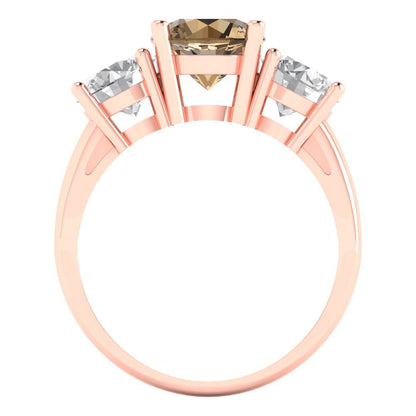 3 cttw Zirconia Simulated Champagne Diamond Three-Stone Engagement Ring - Solid Gold (VVS1, Round Cut,7.5mm)