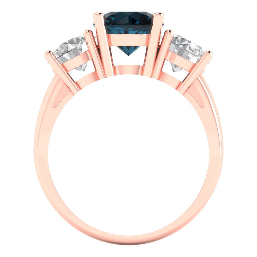 3 cttw Natural London Blue Topaz Three-Stone Engagement Ring - Solid Gold (Round Cut,7.5mm)