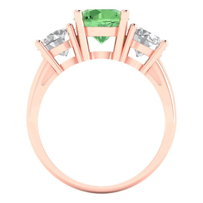 3 cttw Zirconia Simulated Green Diamond Three-Stone Engagement Ring - Solid Gold (VVS1, Round Cut,7.5mm)