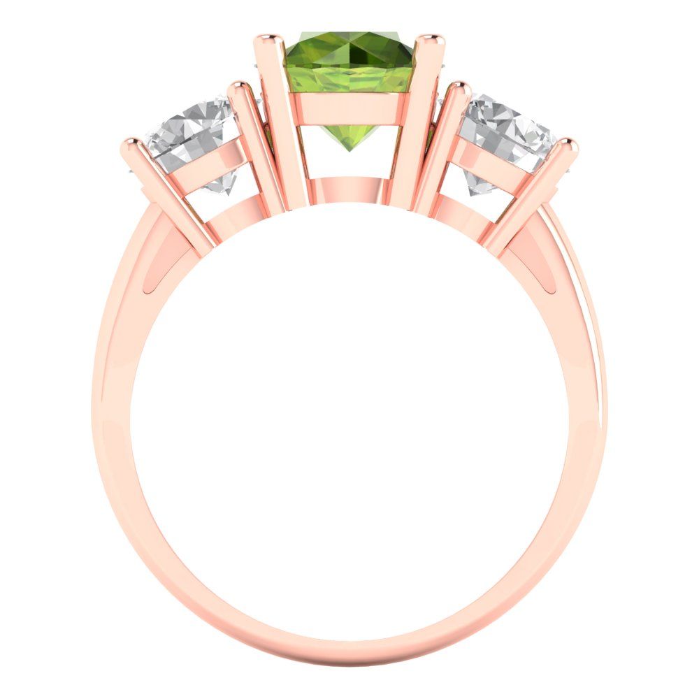 3 cttw Natural Peridot Three-Stone Engagement Ring - Solid Gold (Round Cut,7.5mm)