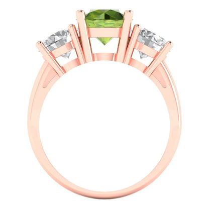 3 cttw Natural Peridot Three-Stone Engagement Ring - Solid Gold (Round Cut,7.5mm)