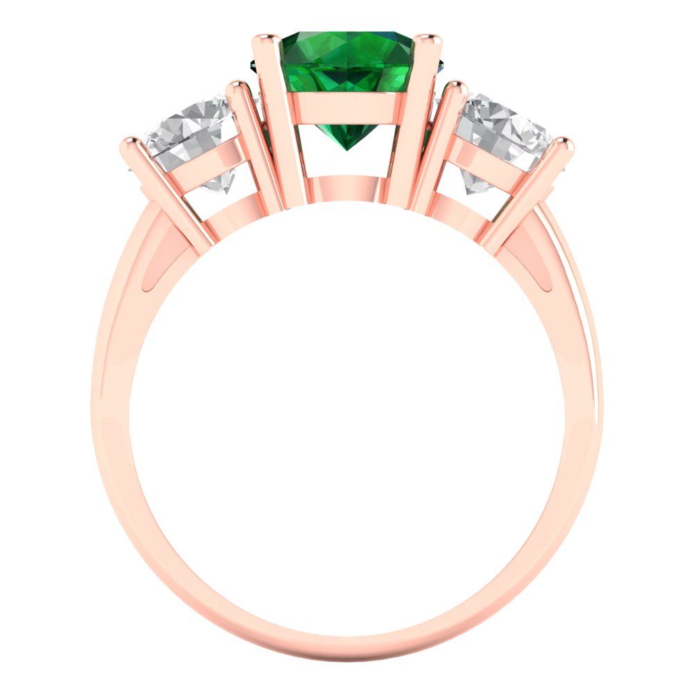 3 cttw Simulated Emerald Three-Stone Engagement Ring - Solid Gold (Round Cut,7.5mm)