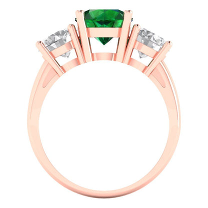 3 cttw Simulated Emerald Three-Stone Engagement Ring - Solid Gold (Round Cut,7.5mm)
