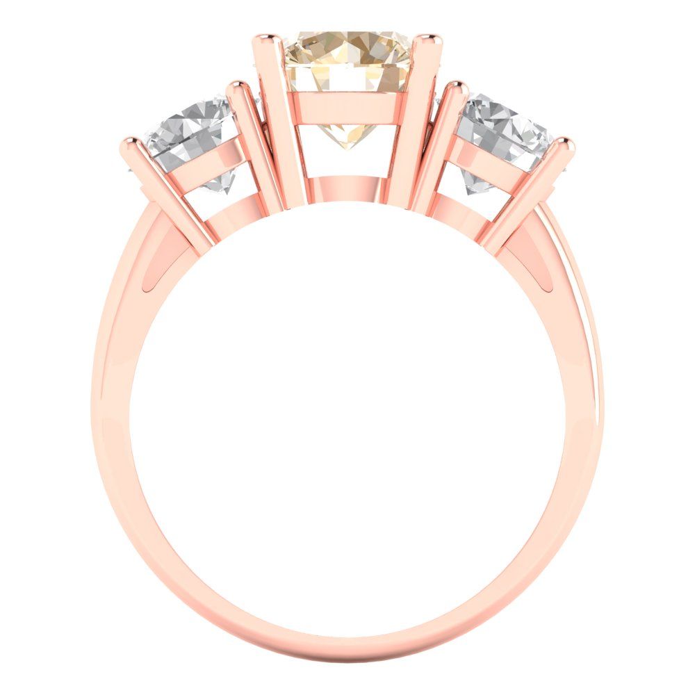 3 cttw Natural Morganite Three-Stone Engagement Ring - Solid Gold (Round Cut,7.5mm)