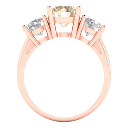 3 cttw Natural Morganite Three-Stone Engagement Ring - Solid Gold (Round Cut,7.5mm)