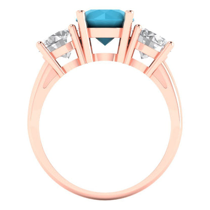 3 cttw Simulated Turquoise Three-Stone Engagement Ring - Solid Gold (Round Cut,7.5mm)
