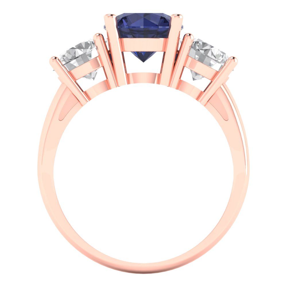 3 cttw Simulated Blue Sapphire Three-Stone Engagement Ring - Solid Gold (Round Cut,7.5mm)
