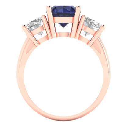 3 cttw Simulated Blue Sapphire Three-Stone Engagement Ring - Solid Gold (Round Cut,7.5mm)