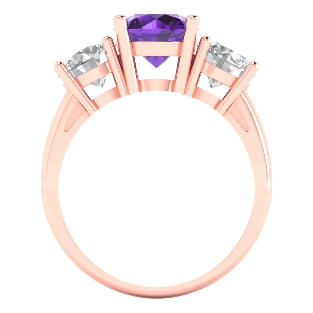 3 cttw Natural Amethyst Three-Stone Engagement Ring - Solid Gold (Round Cut,7.5mm)