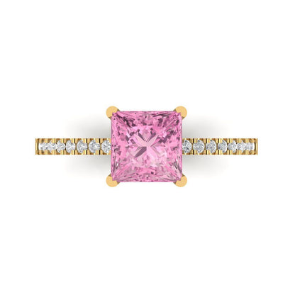 1.62 cttw Zirconia Simulated Pink Diamond Solitaire with Zirconia Simulated Diamond Accents Engagement Ring - Solid Gold (VVS1, Princess Cut,6.5mm)