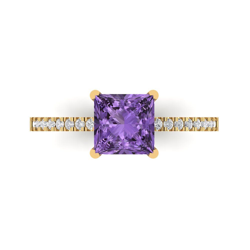 1.62 cttw Simulated Alexandrite Solitaire with Zirconia Simulated Diamond Accents Engagement Ring - Solid Gold (Princess Cut,6.5mm)