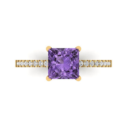 1.62 cttw Simulated Alexandrite Solitaire with Zirconia Simulated Diamond Accents Engagement Ring - Solid Gold (Princess Cut,6.5mm)