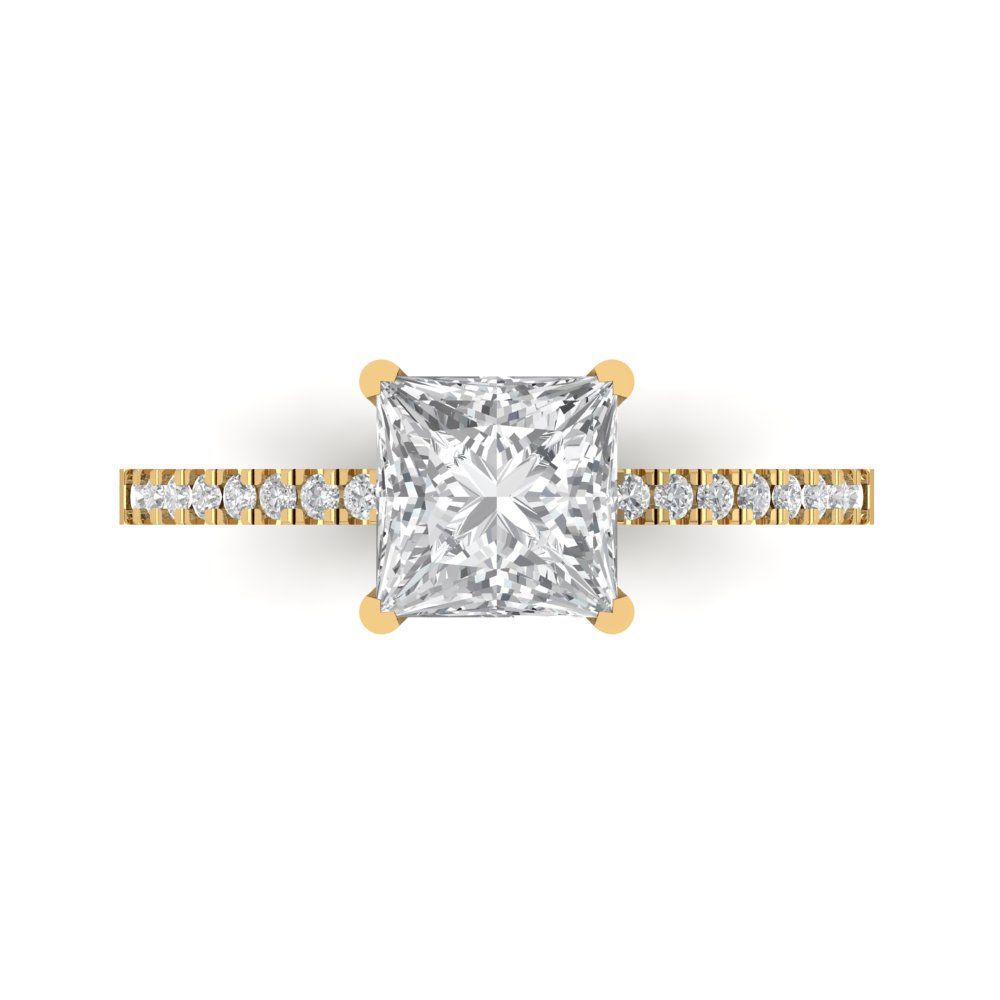 1.62 cttw Zirconia Simulated Diamond Solitaire with Zirconia Simulated Diamond Accents Engagement Ring - Solid Gold (VVS1, Princess Cut,6.5mm)