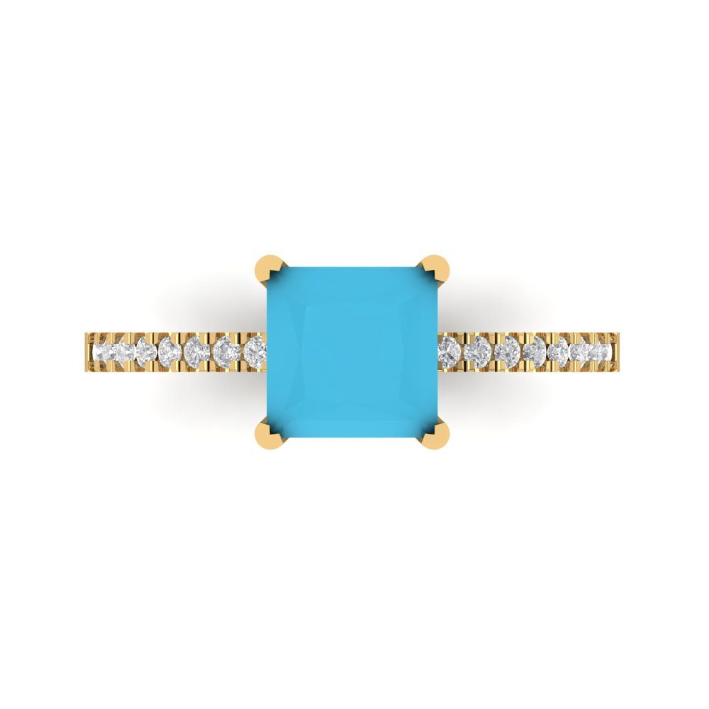 1.62 cttw Simulated Turquoise Solitaire with Zirconia Simulated Diamond Accents Engagement Ring - Solid Gold (Princess Cut,6.5mm)