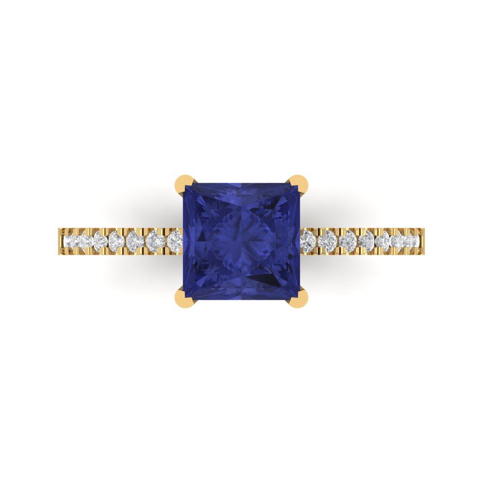 1.62 cttw Simulated Tanzanite Solitaire with Zirconia Simulated Diamond Accents Engagement Ring - Solid Gold (Princess Cut,6.5mm)