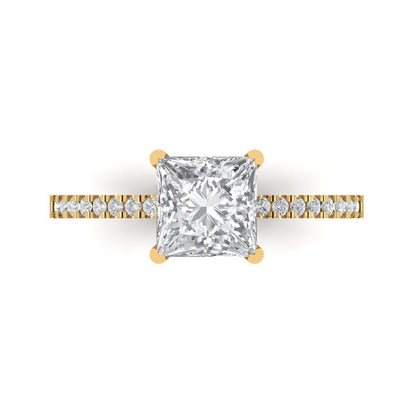 1.62 cttw White Sapphire Solitaire with Zirconia Simulated Diamond Accents Engagement Ring - Solid Gold (Princess Cut,6.5mm)
